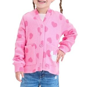 DISNEY JUNIOR Minnie Mouse Valentine’s Day Heart Print Knit Cardigan Size 3T